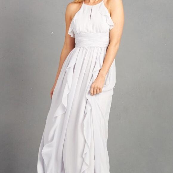 New Donna Morgan Skye Ruffles Cutaway Halter Pink Gown Women's Size 18 - Picture 5 of 16